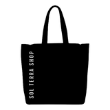 Black color reusable tote bag with Sol Terra Shop name