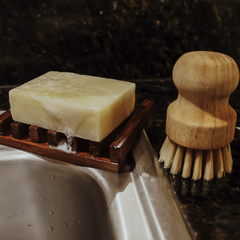 soapy suds of the natural dish soap bar