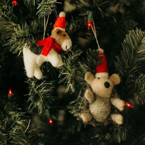 Christmas ornaments hanging on a tree