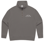 Gray organic cotton pullover with a logo on a white background