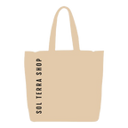 Natural color reusable tote bag with Sol Terra Shop name