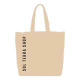 Natural color reusable tote bag with Sol Terra Shop name