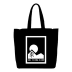 Black color reusable tote bag with brand logo