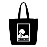 Black color reusable tote bag with brand logo