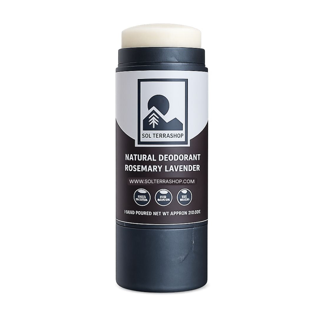 Natural deodorant stick with Sol Terra Shop label