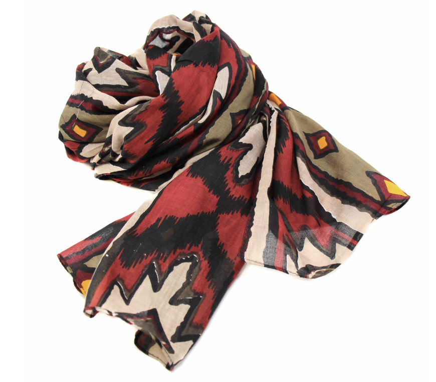 Colorful patterned scarf on a white background