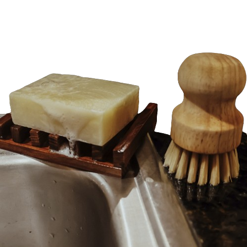 soapy suds of the natural dish soap bar