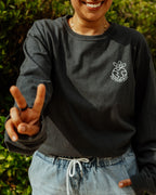 woman wearing Earth Day long sleeve