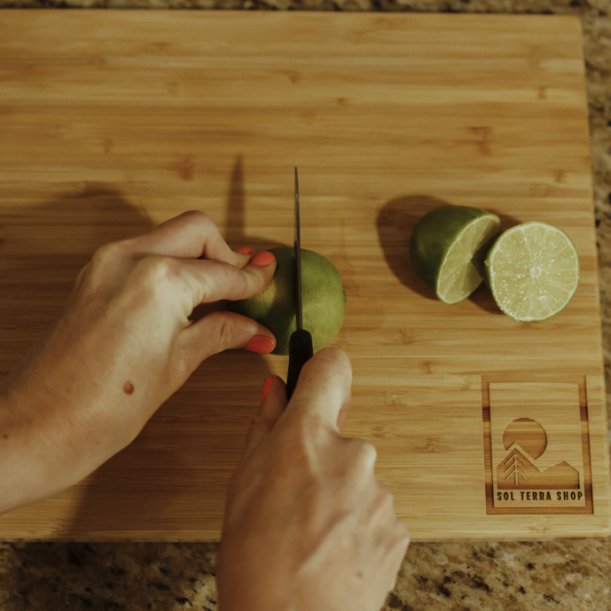 Cutting limes on the 11"x 13" Bamboo Cutting board 11