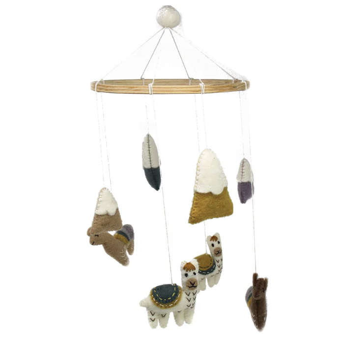 felt mobile with llamas & mountains 