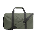 olive duffle bag made of recycled polyester fabric and organic cotton