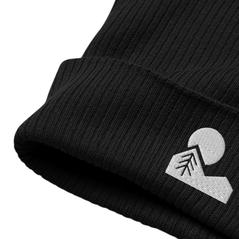 Black organic cotton beanie with embroidered logo