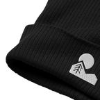 Black organic cotton beanie with embroidered logo