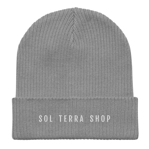 Light grey organic cotton beanie with embroidered name