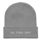 Light grey organic cotton beanie with embroidered name