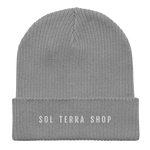 Light grey organic cotton beanie with embroidered name