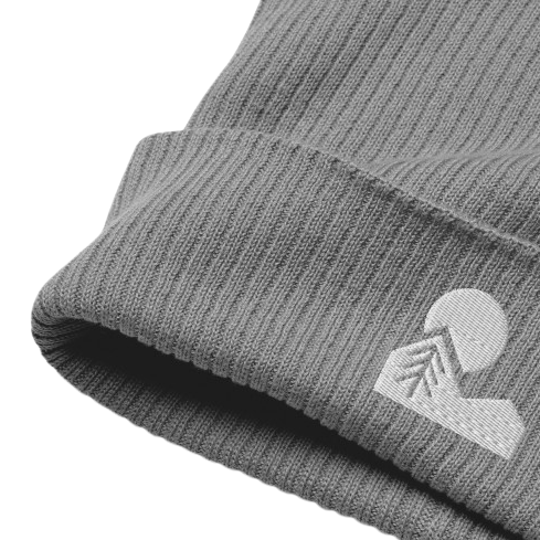 Light grey organic cotton beanie with embroidered logo