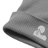 Light grey organic cotton beanie with embroidered logo