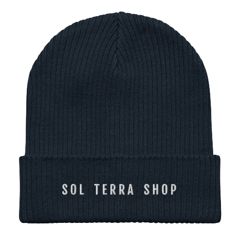 Navy organic cotton beanie with embroidered name