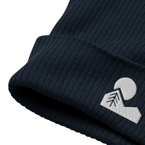 Navy organic cotton beanie with embroidered logo