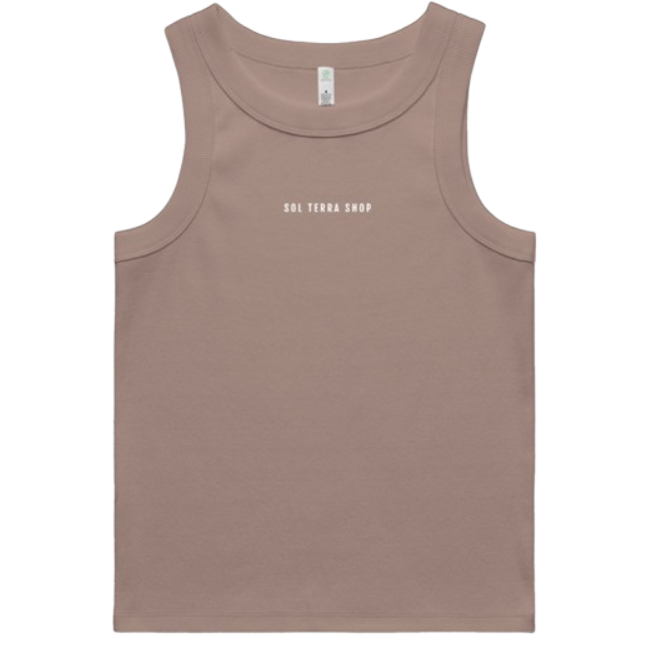 hazy pink colored organic cotton ribbed tank top