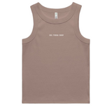 hazy pink colored organic cotton ribbed tank top