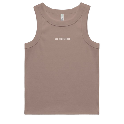 hazy pink colored organic cotton ribbed tank top