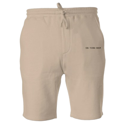 organic cotton jogger shorts in sandstone color