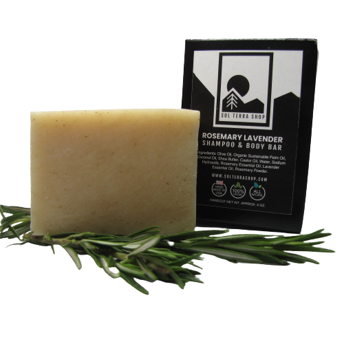 Rosemary Lavender Shampoo & Body Bar is made of all natural and organic ingredients