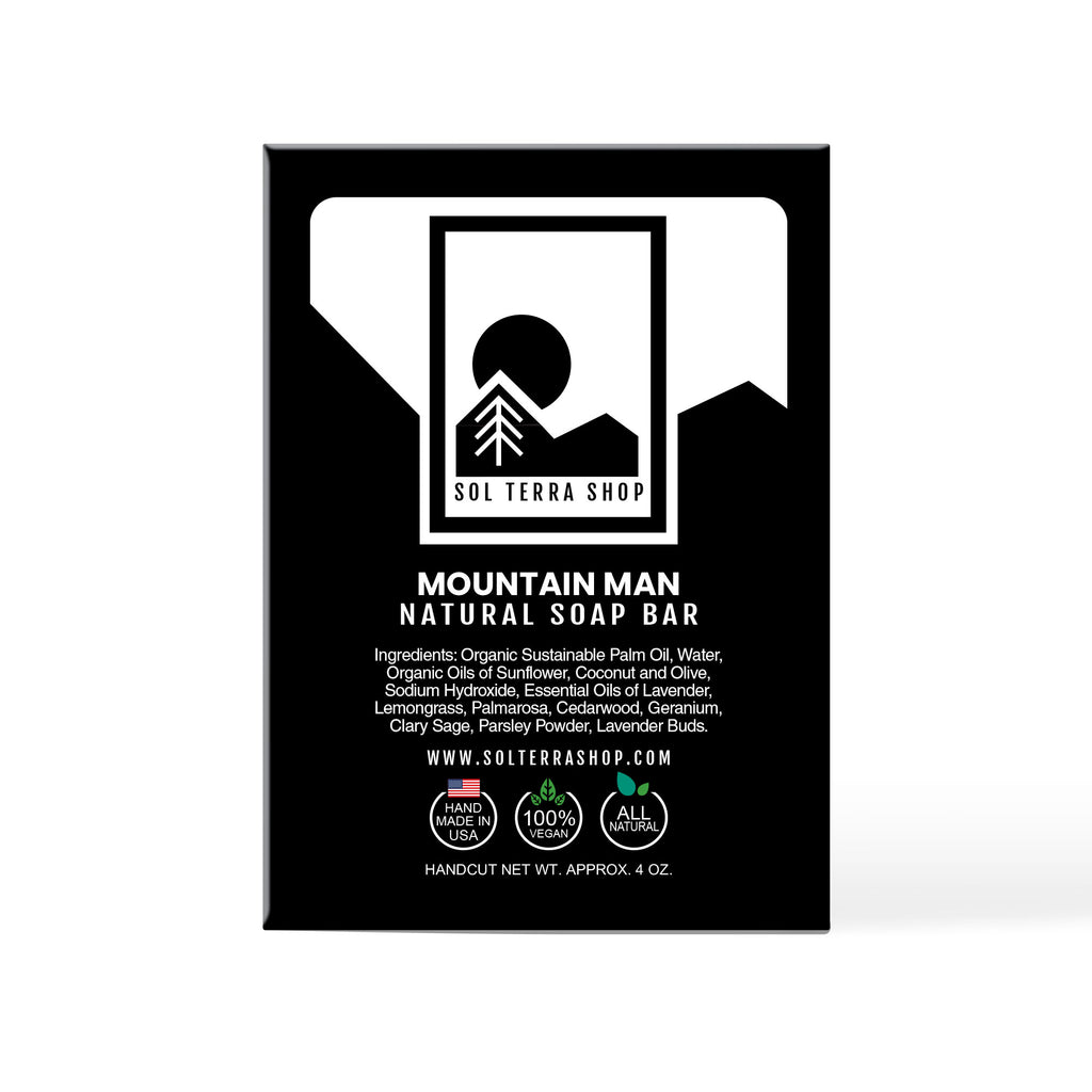 Natural Mountain Man Soap Bar ingredients on box