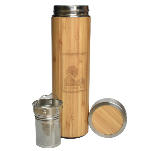 Reusable Bamboo Bottle with tea strainer and bamboo lid