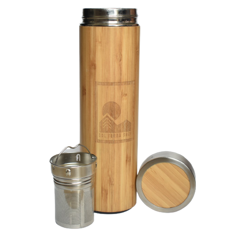 Reusable Bamboo Bottle with tea strainer and bamboo lid