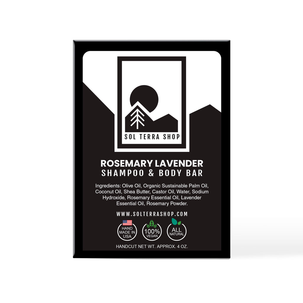 Rosemary Lavender Shampoo & Body Bar ingredients on the box