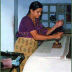 woman making a scarf